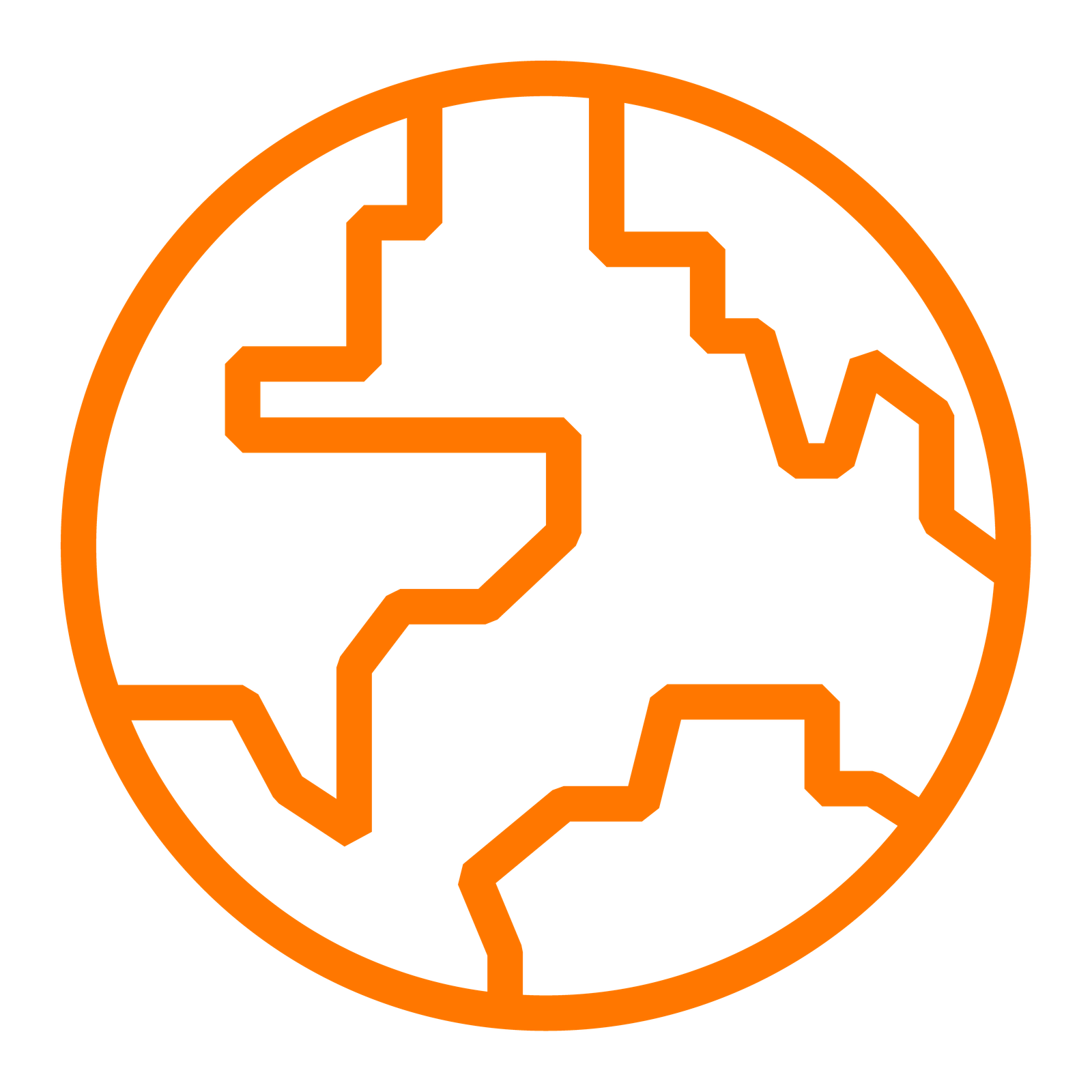 An orange icon of a globe