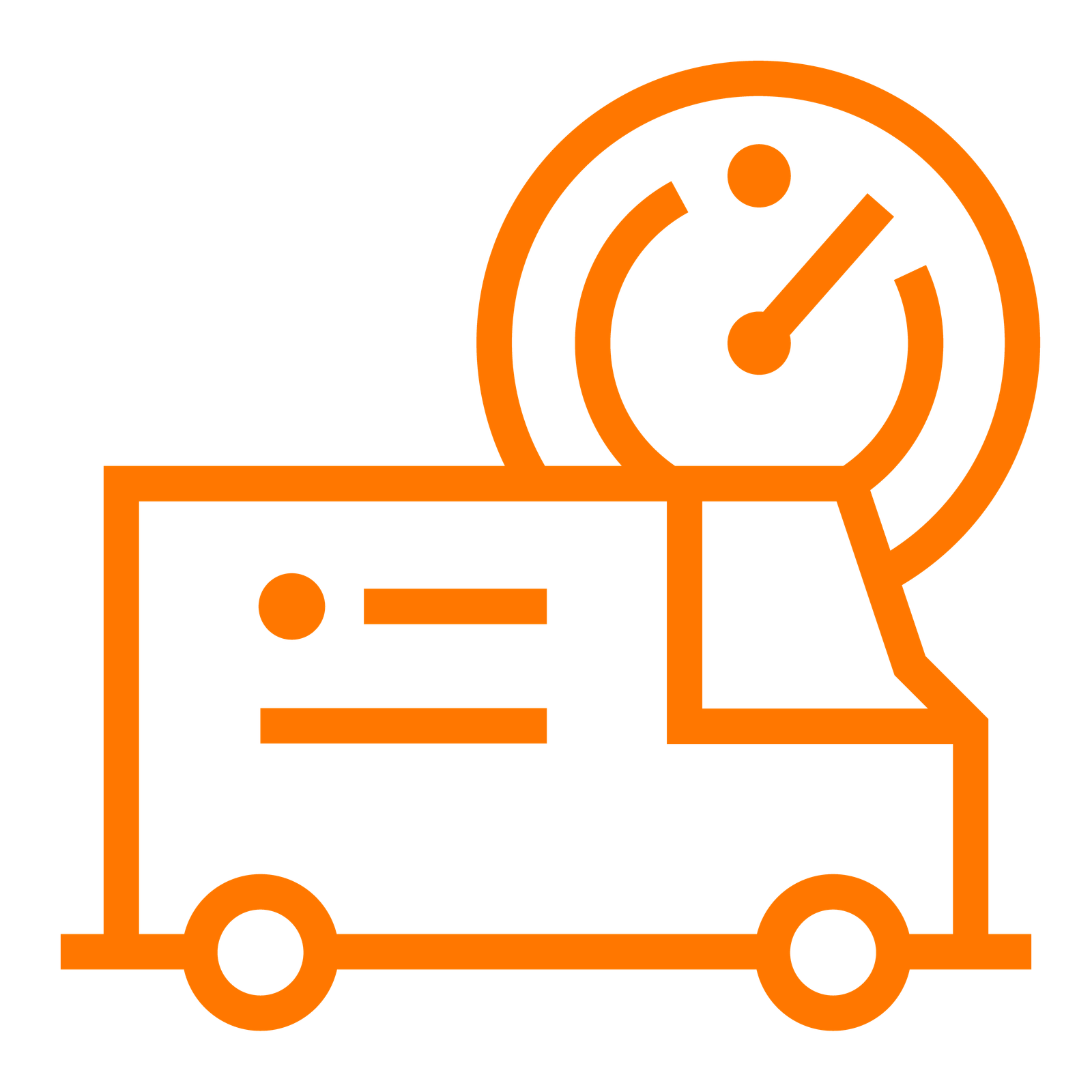 An orange icon of a van with a clock