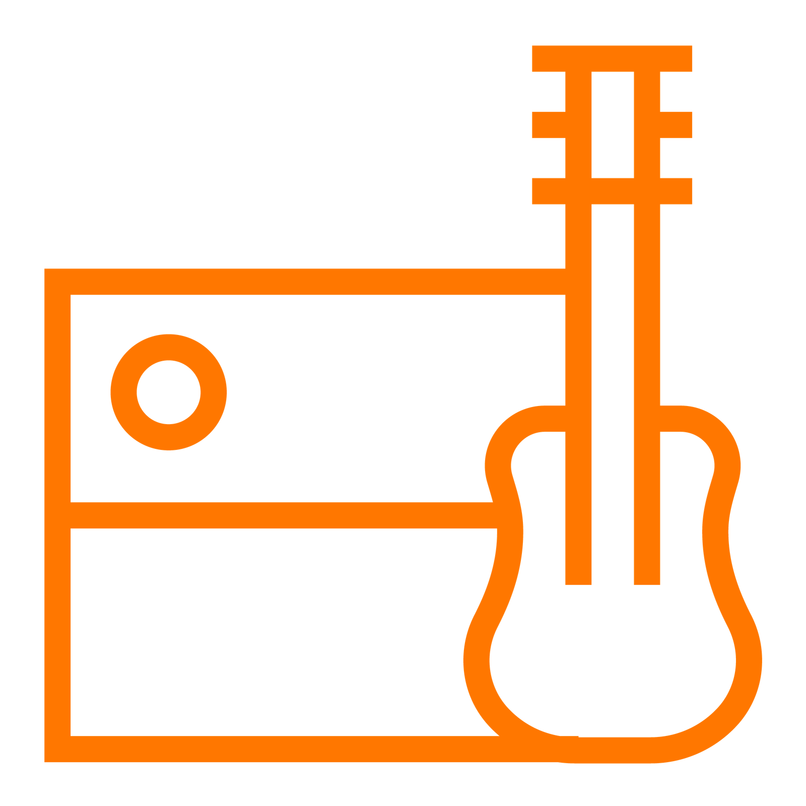 Orange icon of a guitar next to a speaker