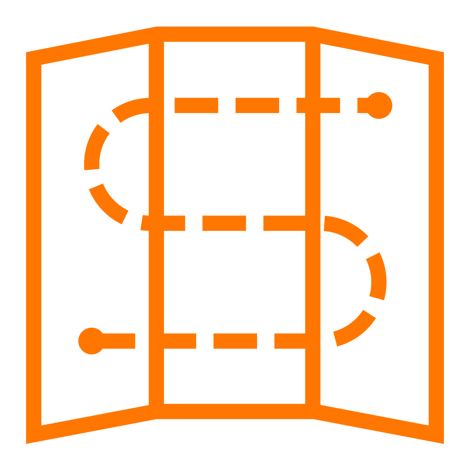 An orange icon of a map type graphic showing a route
