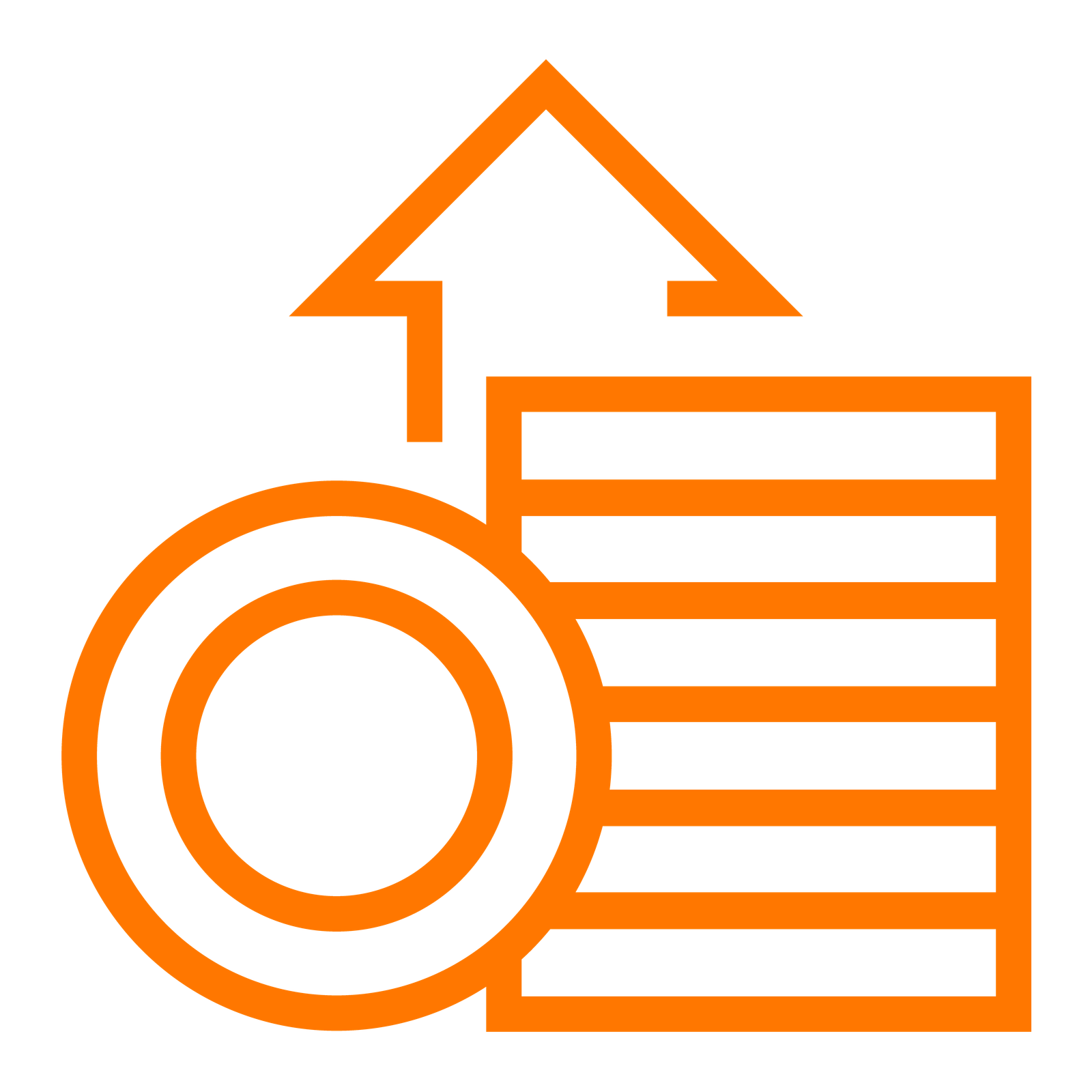 Orange icon with different symbols including an arrow and a circle