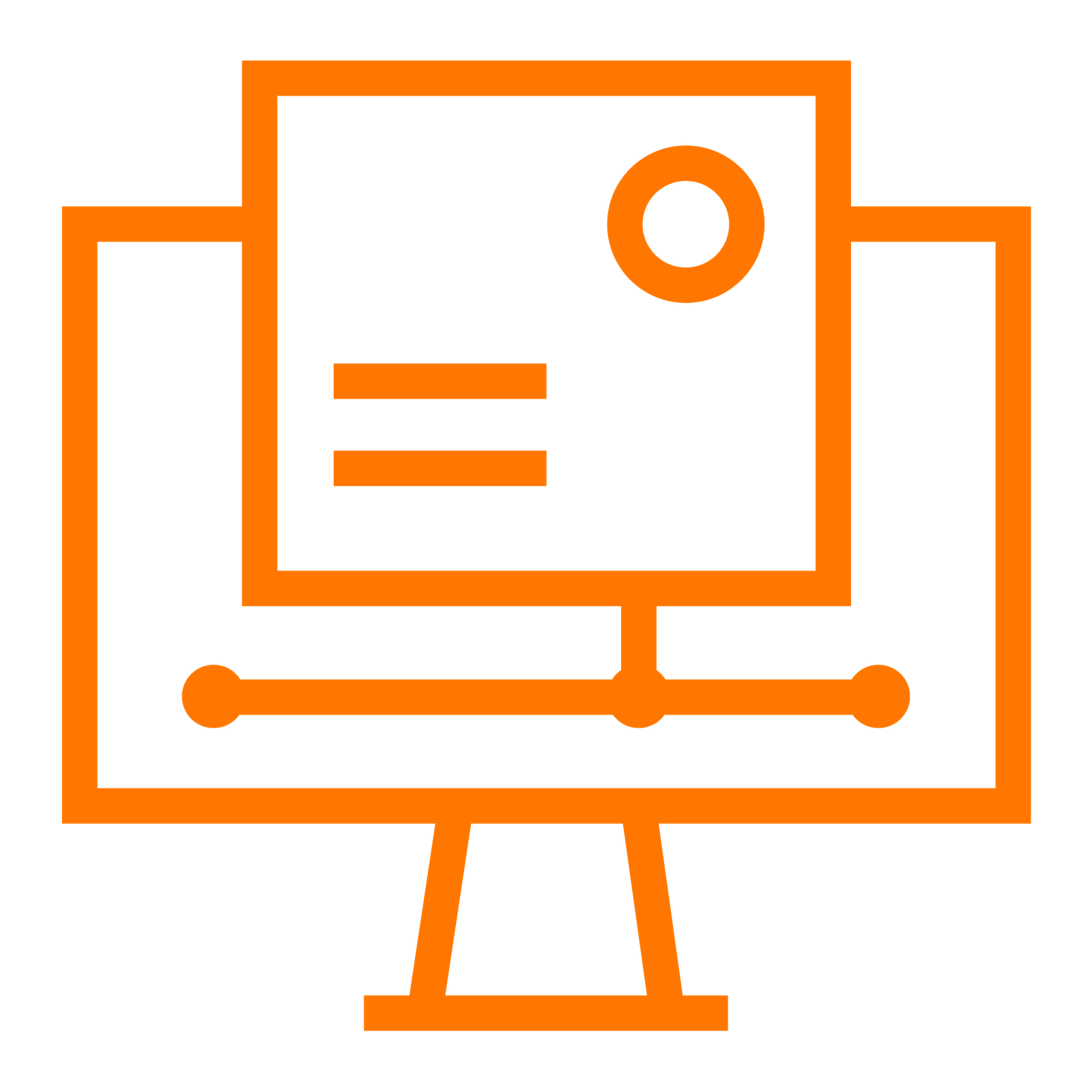 Orange icon showing a computer screen with a pop out