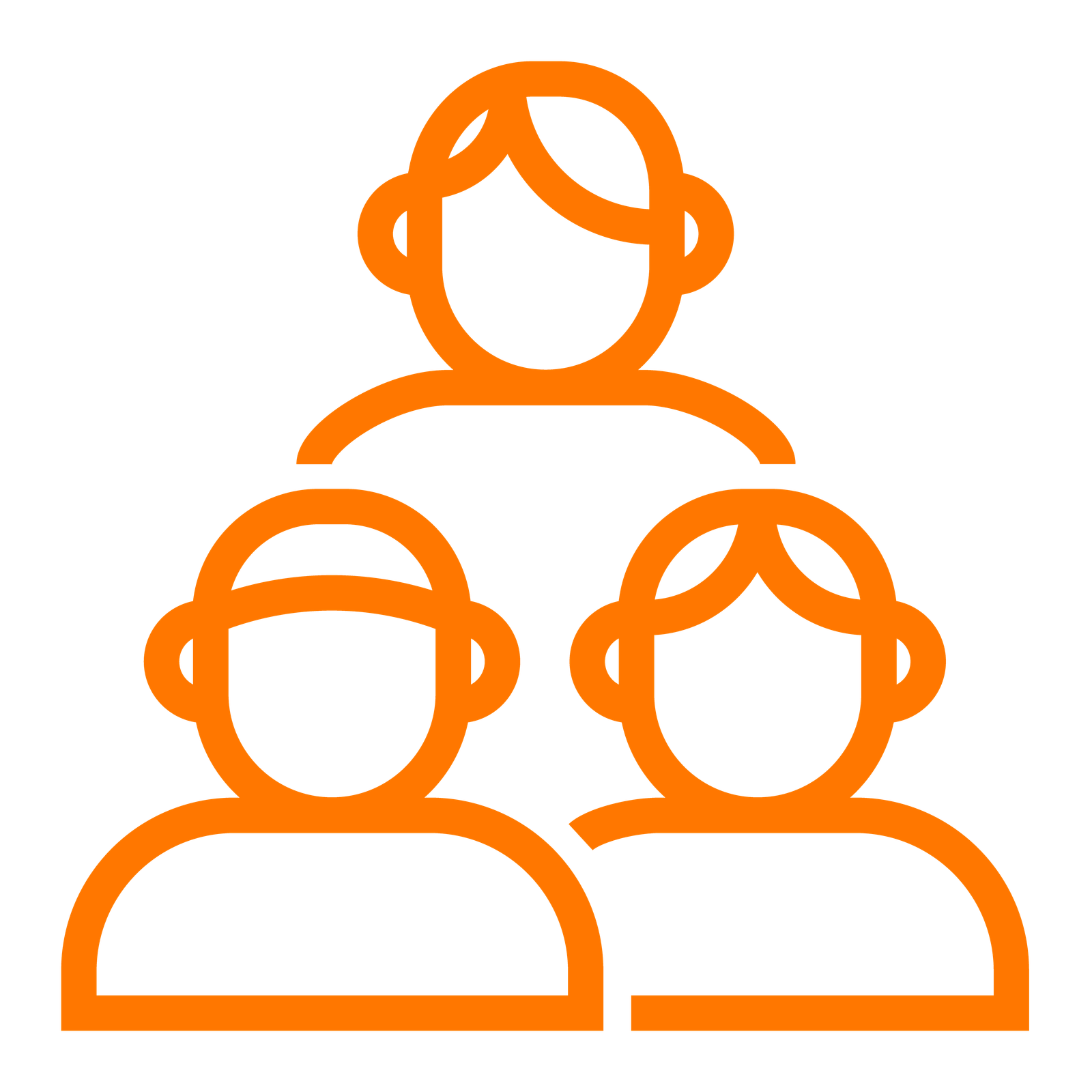 An orange icon of three people representing a team